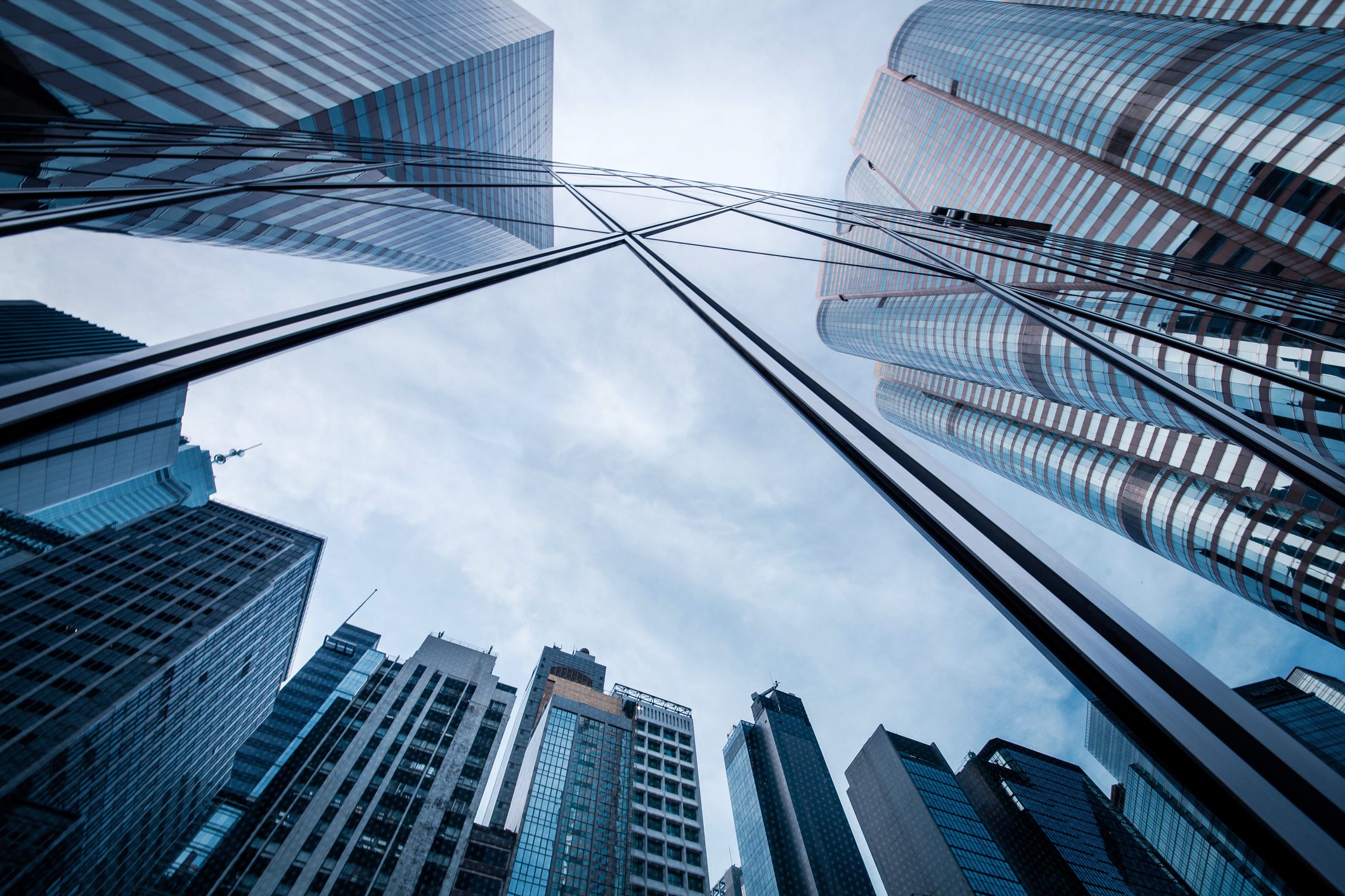 Refection of buildings on a skyscraper facade